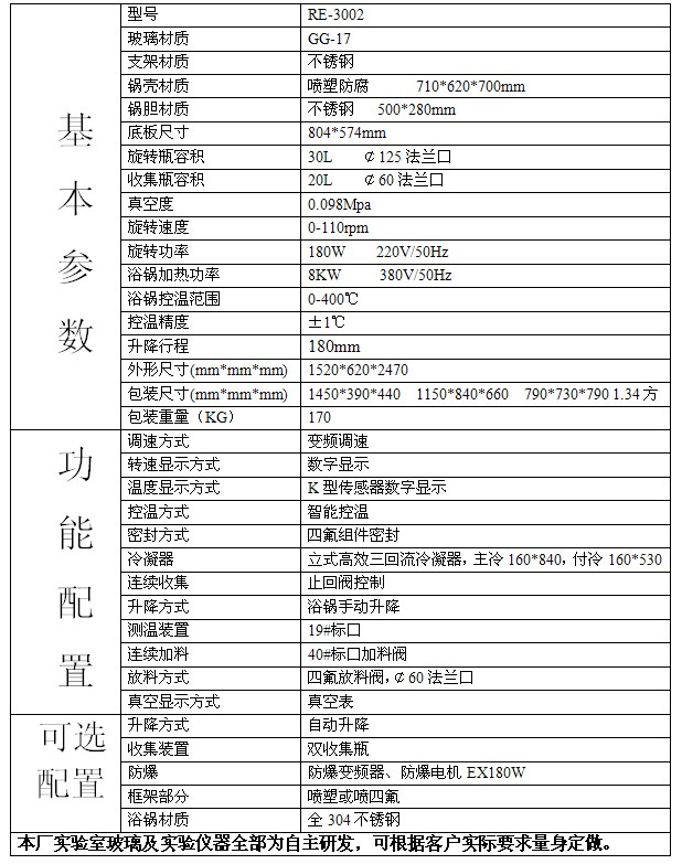 RE-3002型30L旋转蒸发器/旋转蒸发仪/旋蒸/蒸发器